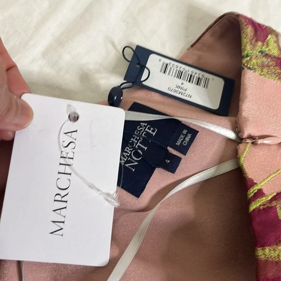 MARCHESA NOTTE One-shoulder Draped Floral-Jacquard Midi Dress in Blush sz 4 NWT - Picture 13 of 16